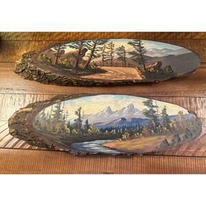 Vtg J. L. Green Colorado Oil Painting On Cedar Wood Mt. Wilson Lookout Mt. MCM